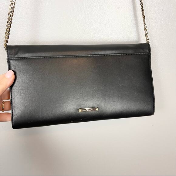 Marciano Black Leather Shoulder Envelope Bag Clutch Gold Chain And Details - Picture 8 of 12